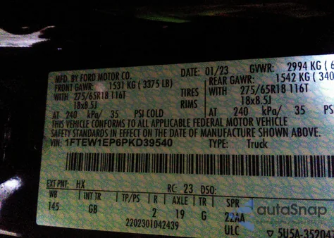 2023 Ford F-150 Xl z USA, uszkodzony, nr VIN 1FTEW1EP6PKD39540